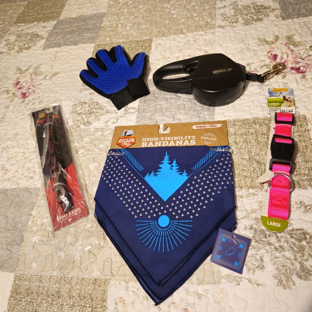 Large Dog Lot-Collar,Leashes,Bandanas Etc All New!